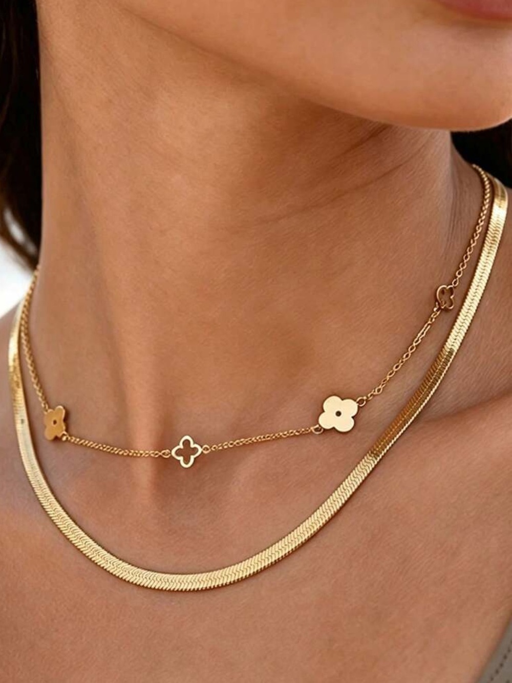 Gold Layered Clover Necklace - Women Jewelry